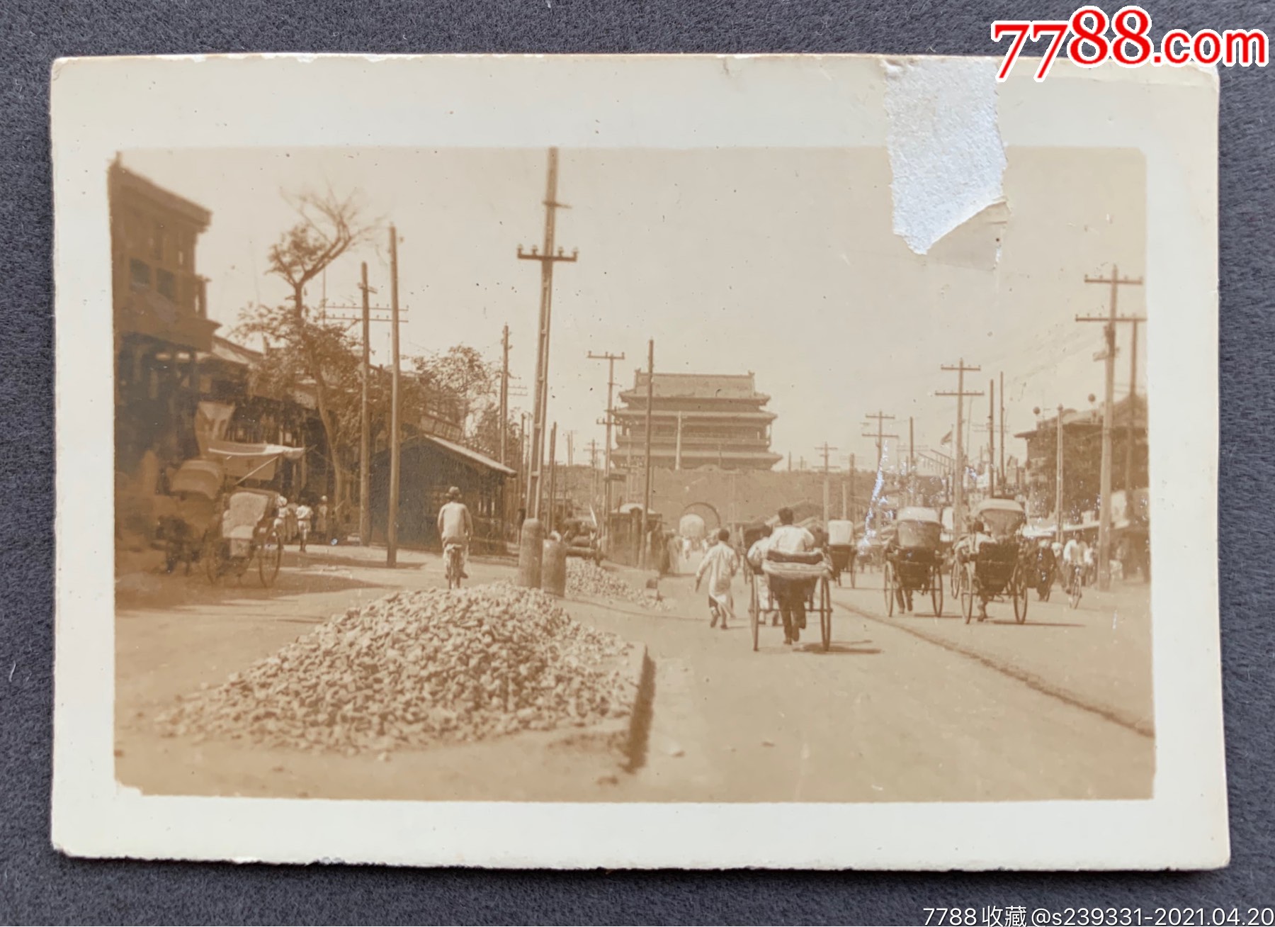 北平旧影民国时期北京哈德门大街街景泛银老照片一枚