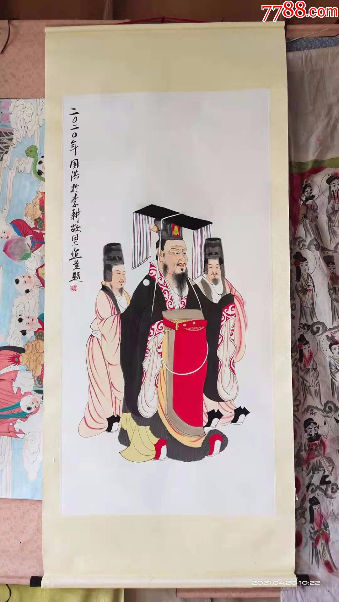包纯手工绘画卷轴装裱挂轴人物画国画帝王出行图估计是刘备