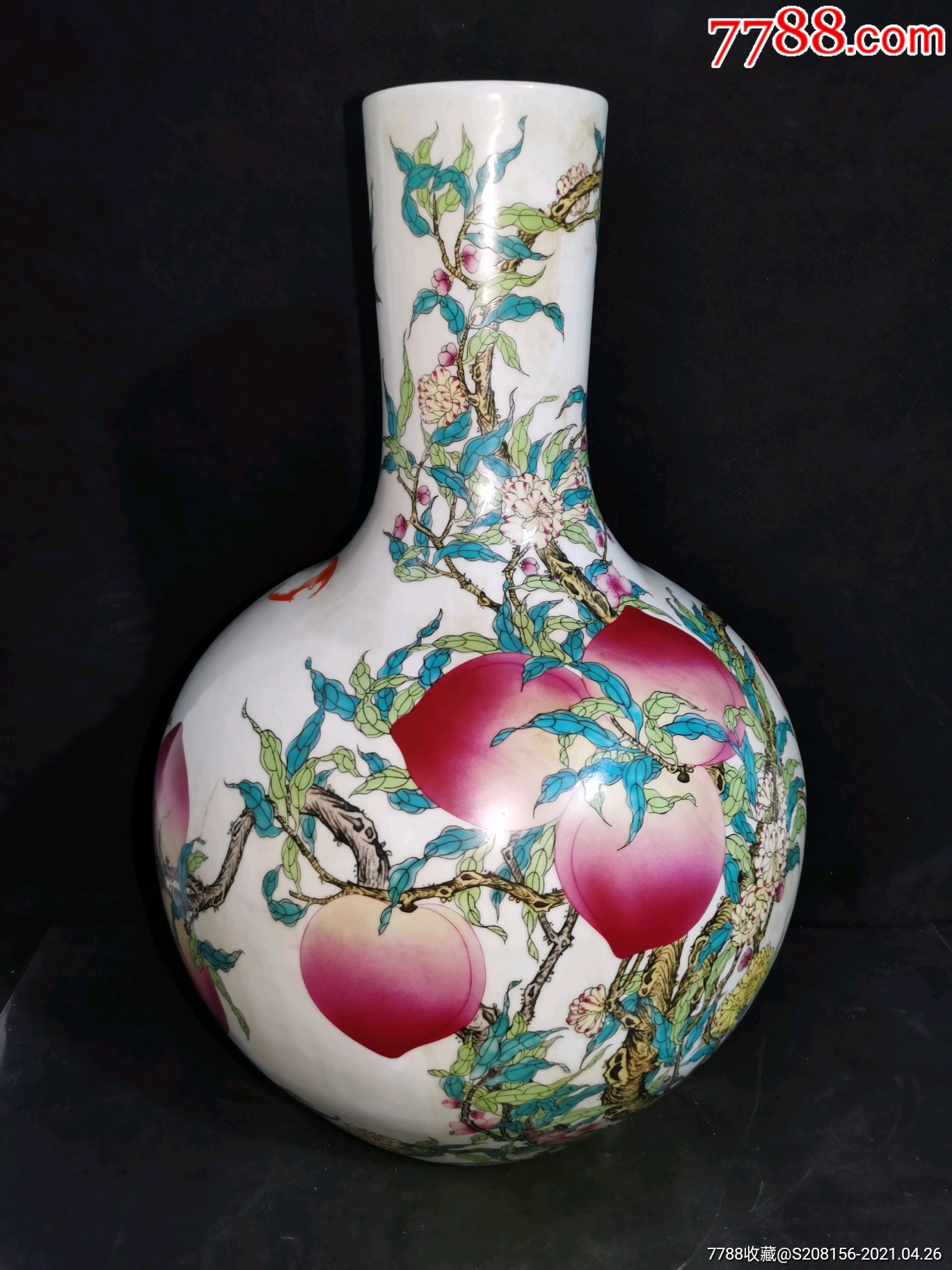 瓷瓶,天球瓶,乾隆年制,手绘粉彩九桃大天球瓶_价格1280元_第1张_7788
