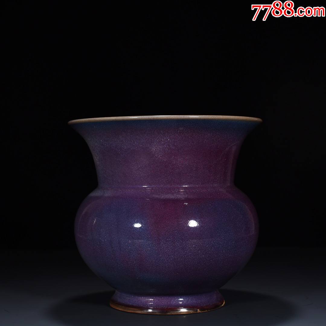 钧窑奉华款玫瑰紫釉渣斗式花盆23.5*25厘米(工艺品