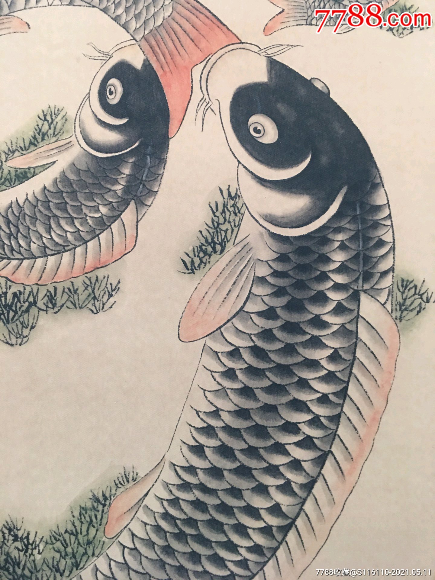仿古字画寿鱼图年年有鱼富贵长寿
