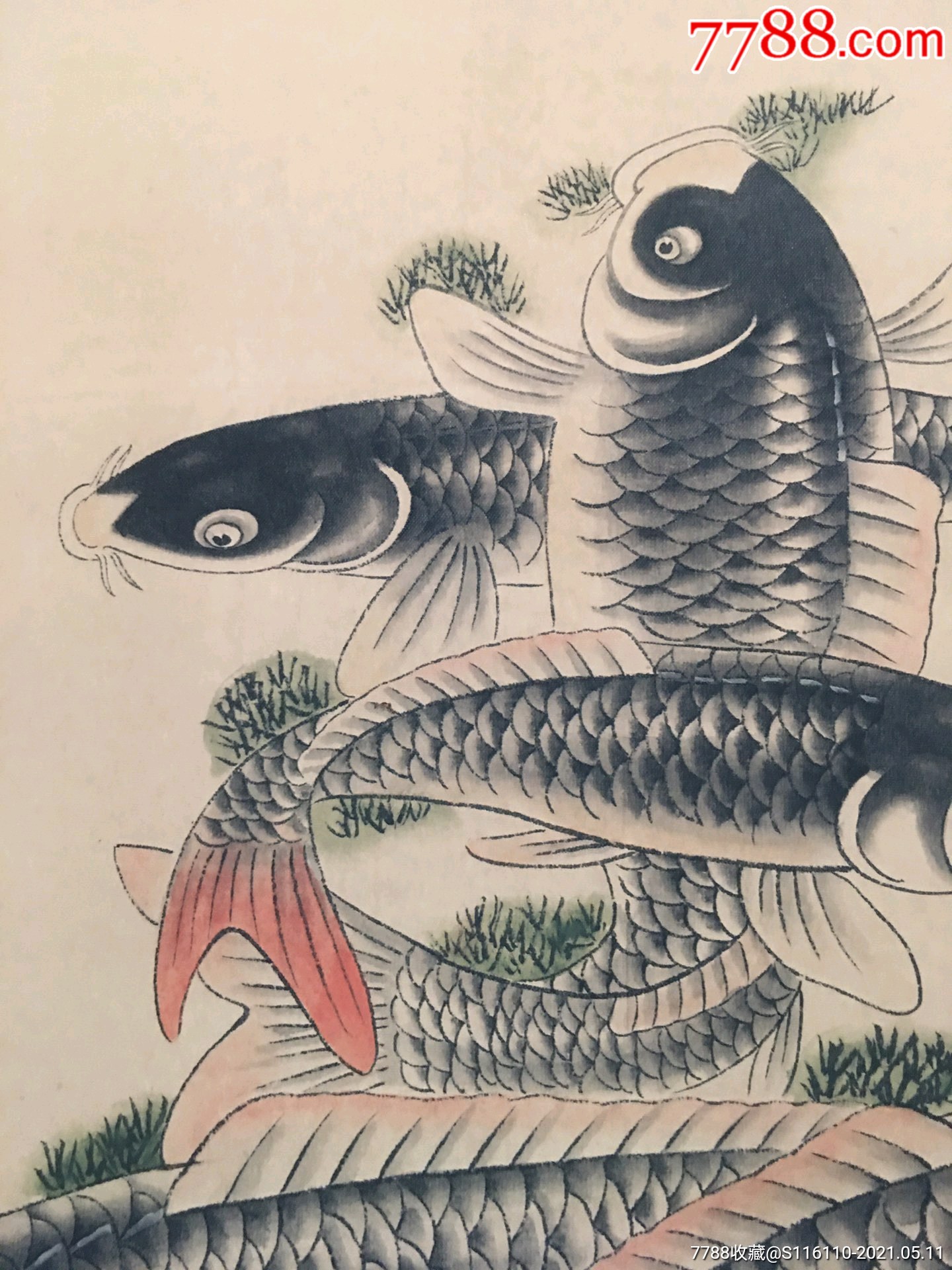 仿古字画寿鱼图年年有鱼富贵长寿