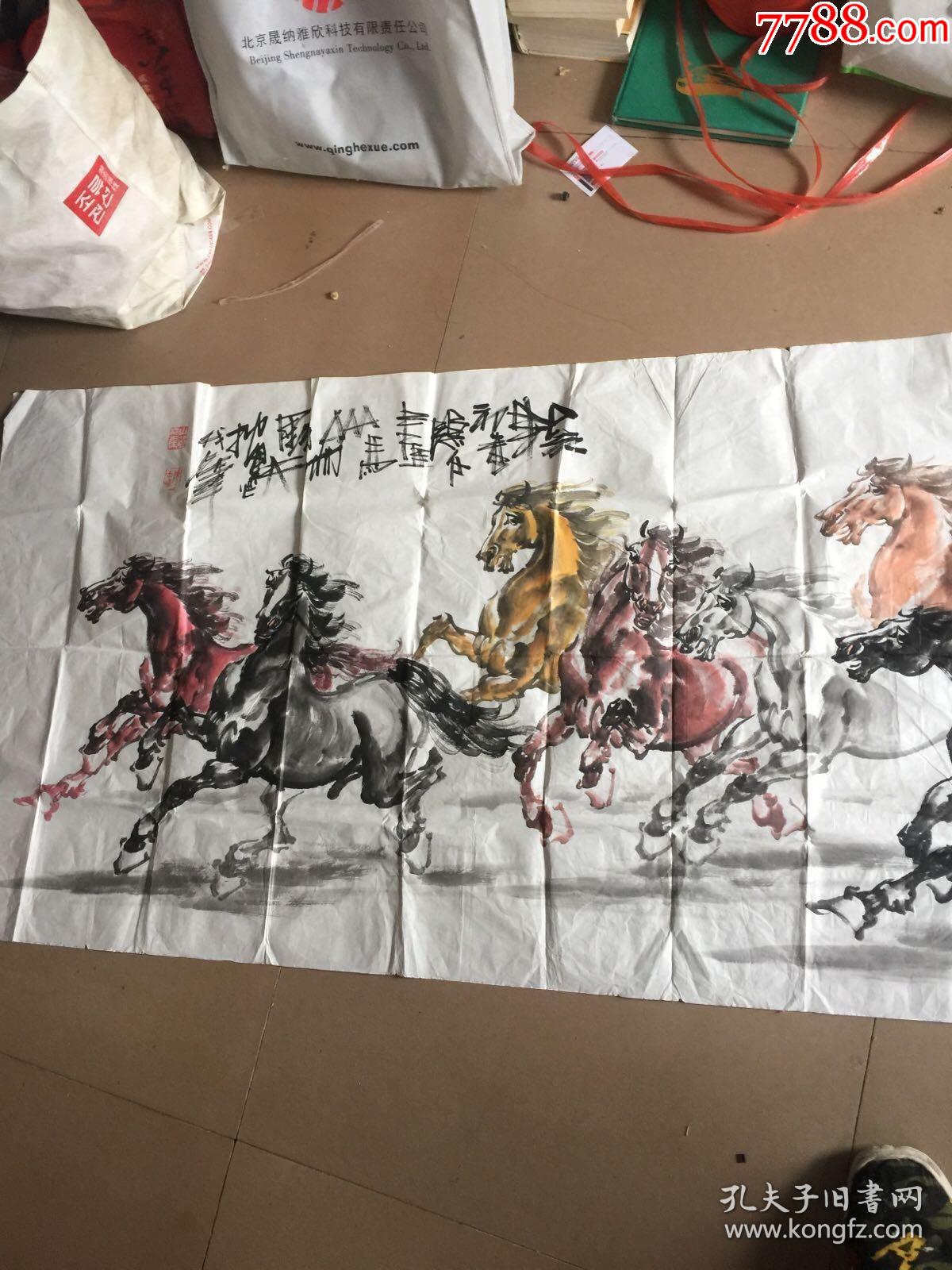 保真著名画家陈志峰大张八匹马图长176x69软片以图为准(货号:画箱)