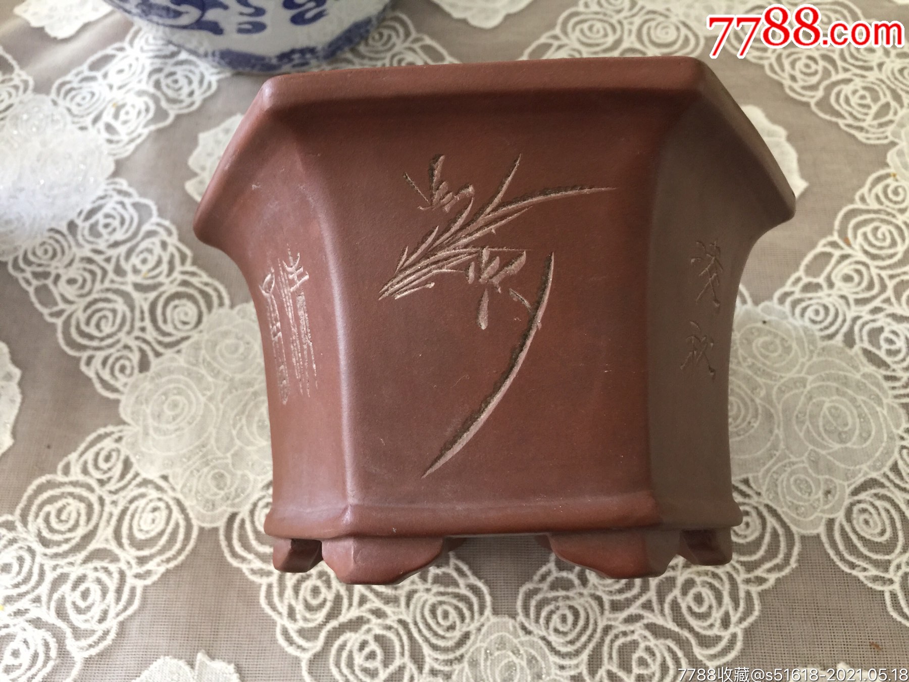 八十年代六棱紫砂小花盆