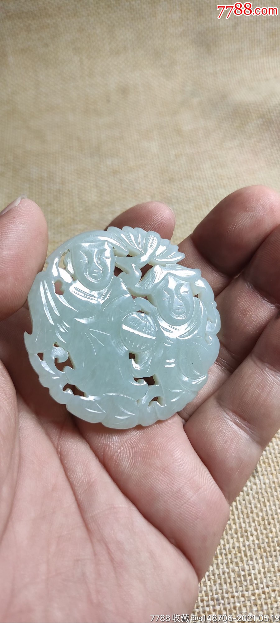 旧藏手工拉丝和田玉和合二仙玉佩