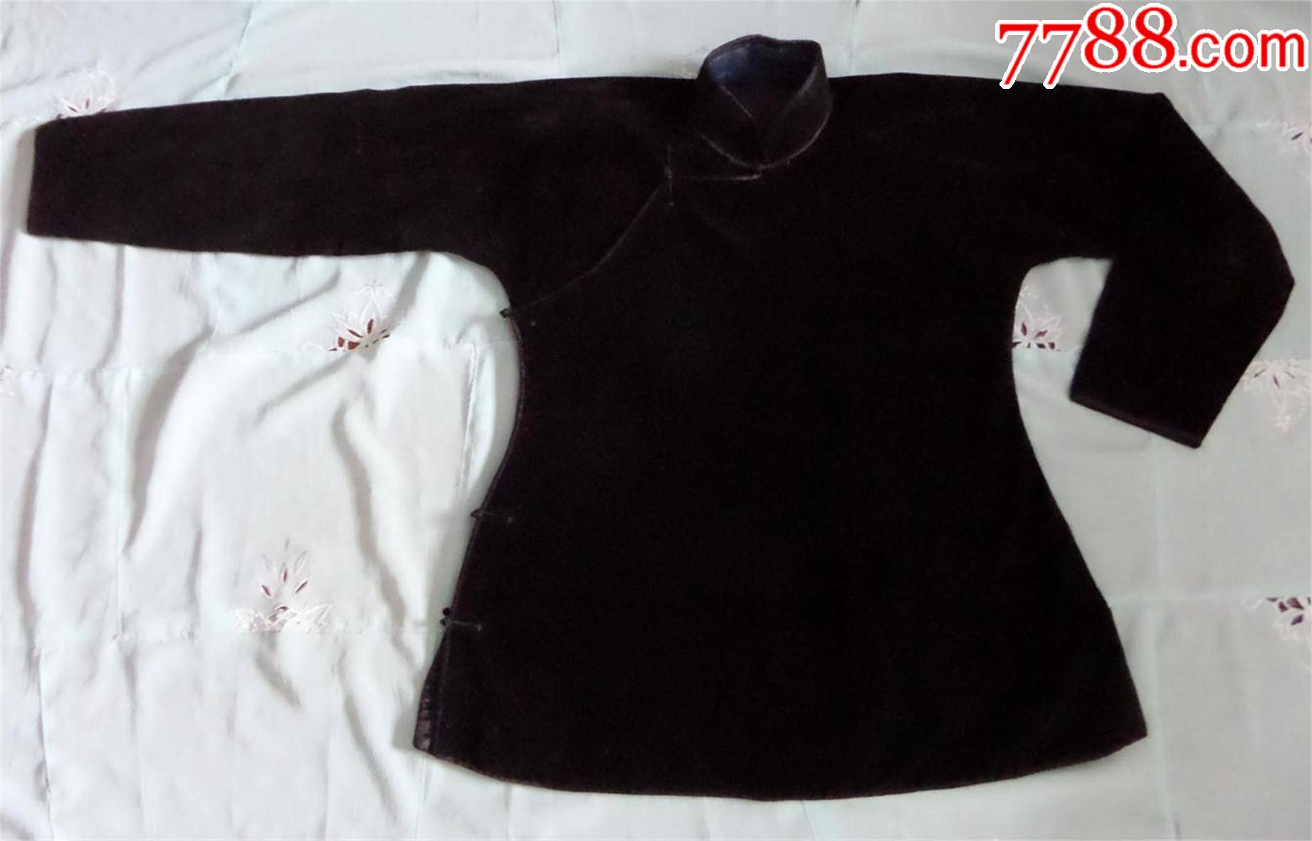 老大襟衣服6.70年代黑色平绒大襟偏襟衣服(1357)