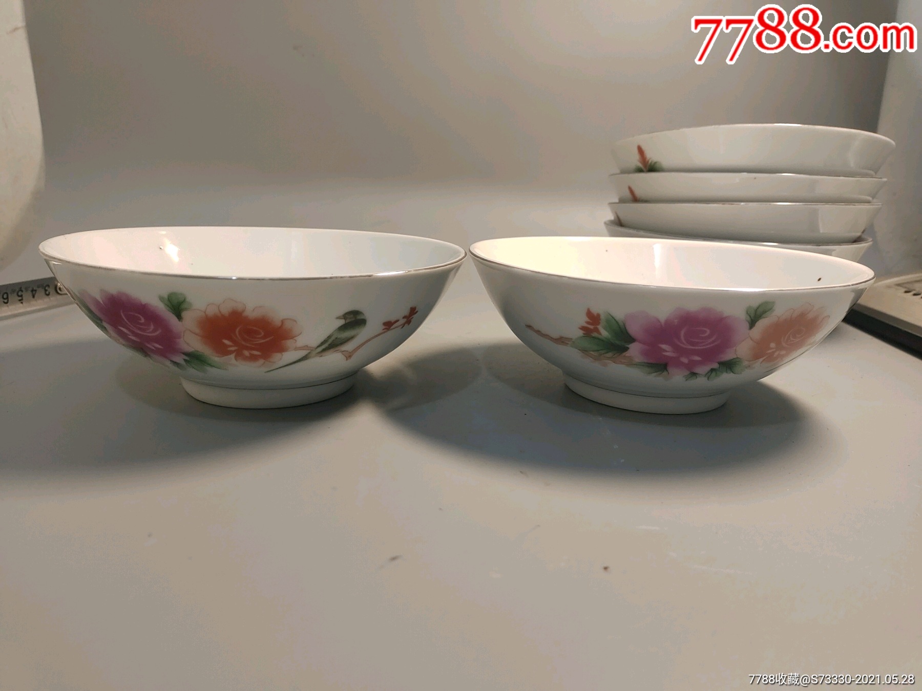 567瓷器,文革花鸟大碗一对2