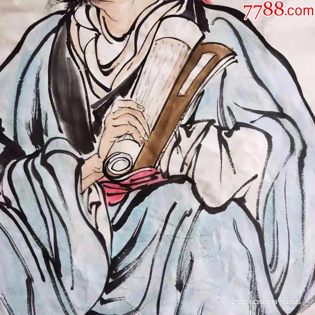一处裂,人物画国画,一个在读书后思考,一个准备在写诗