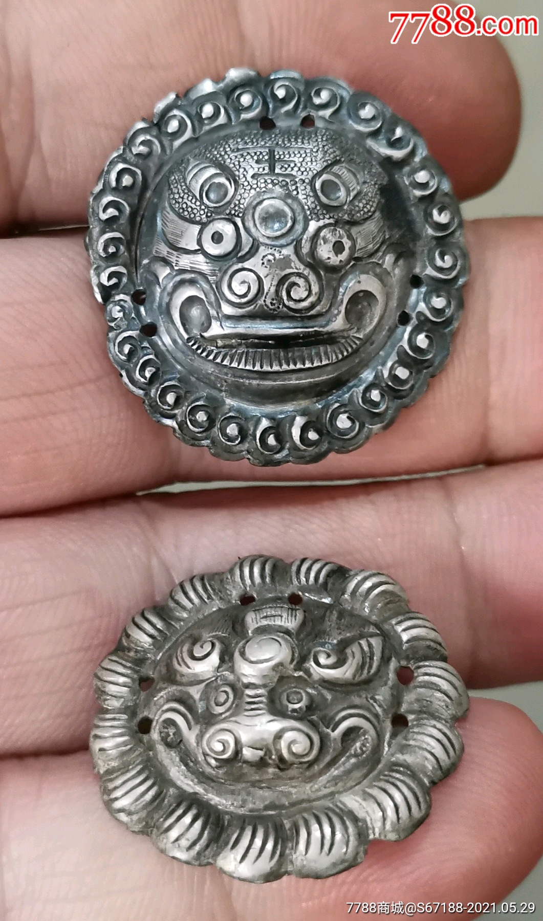 清代银虎头一对