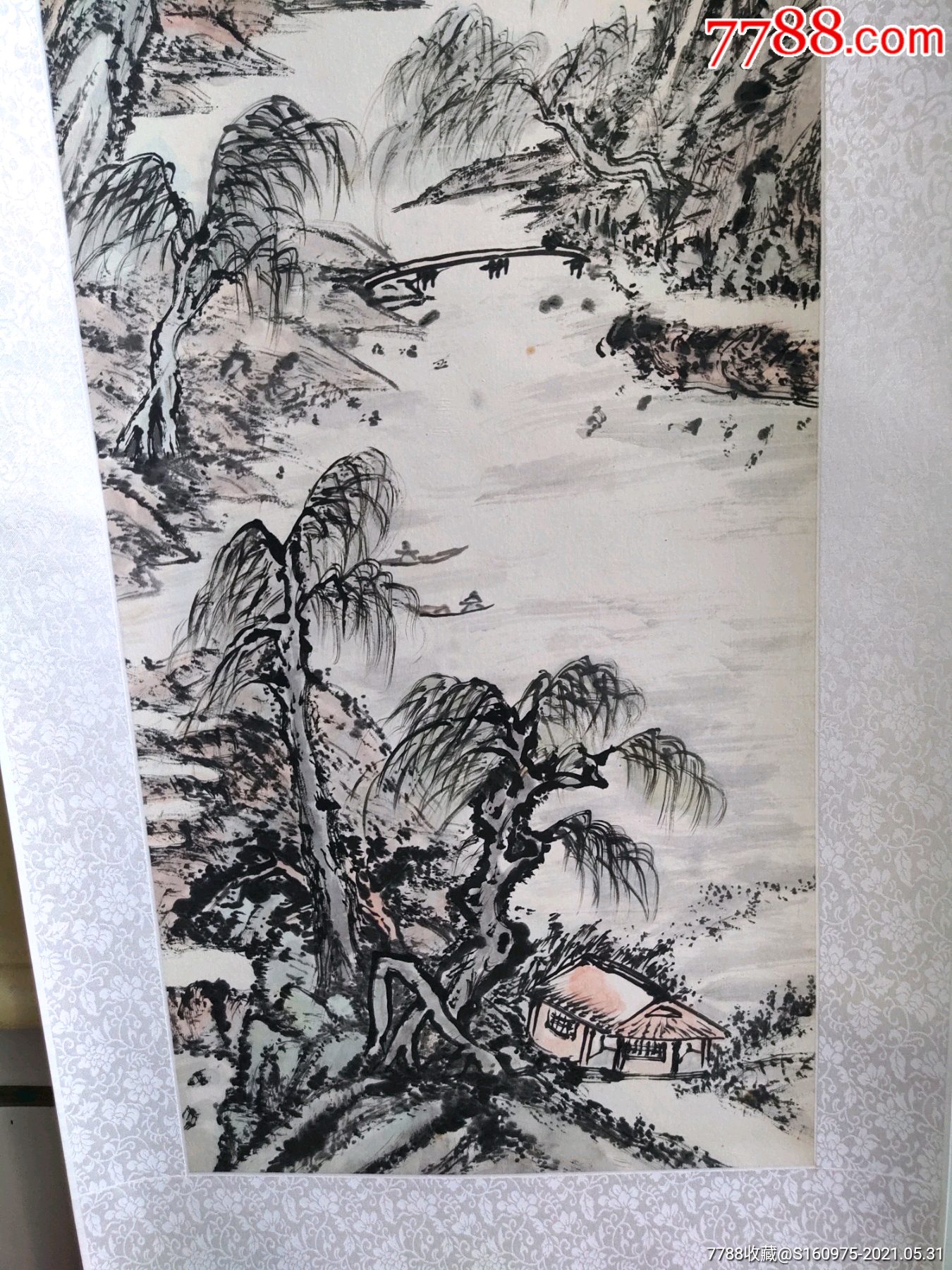 民国时期四尺对开老山水画一幅,柳暗花明,画心34*135cm