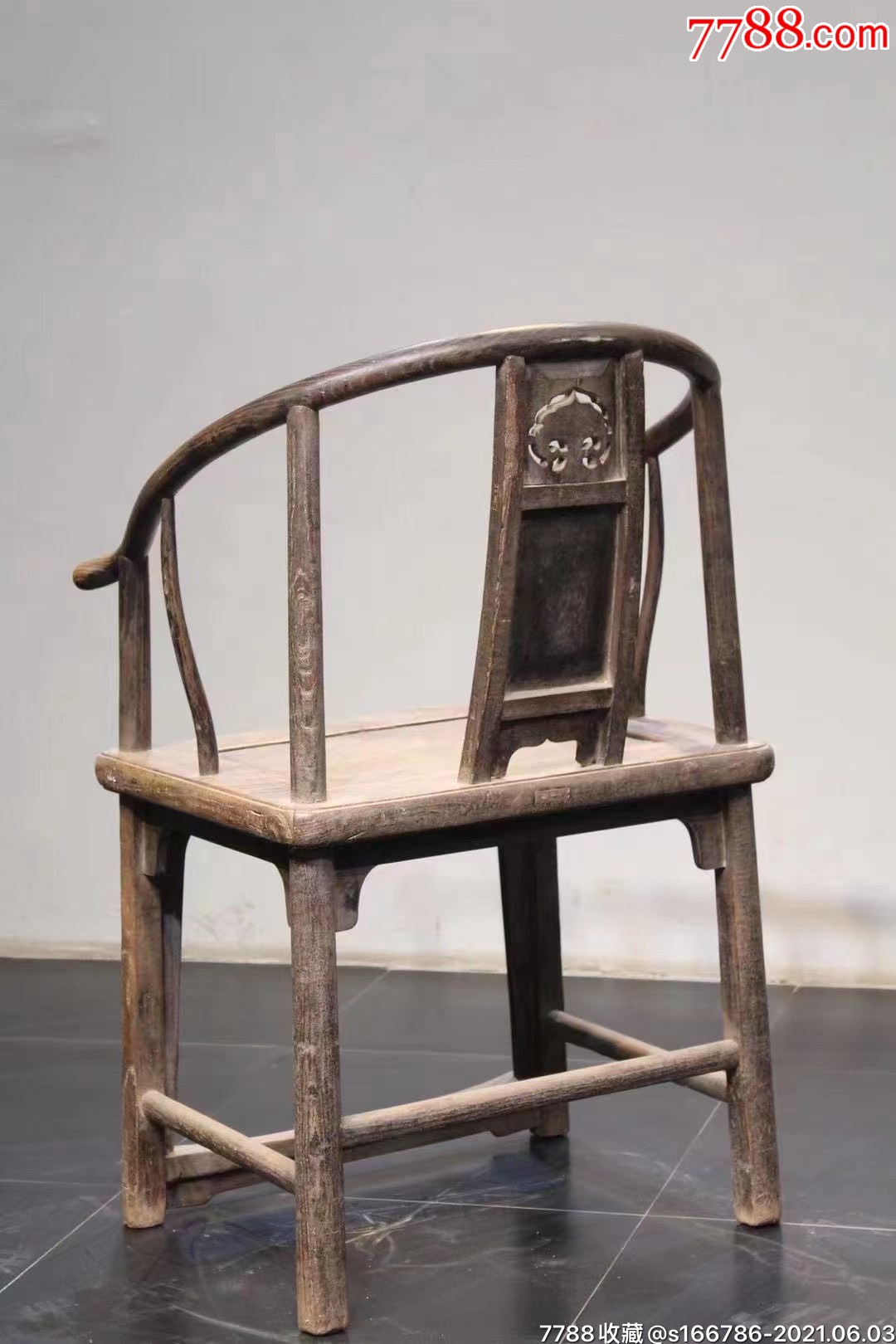清代圈椅榆木,此椅靠背三接工器型文雅,品相皮壳温润,可置雅室,会所