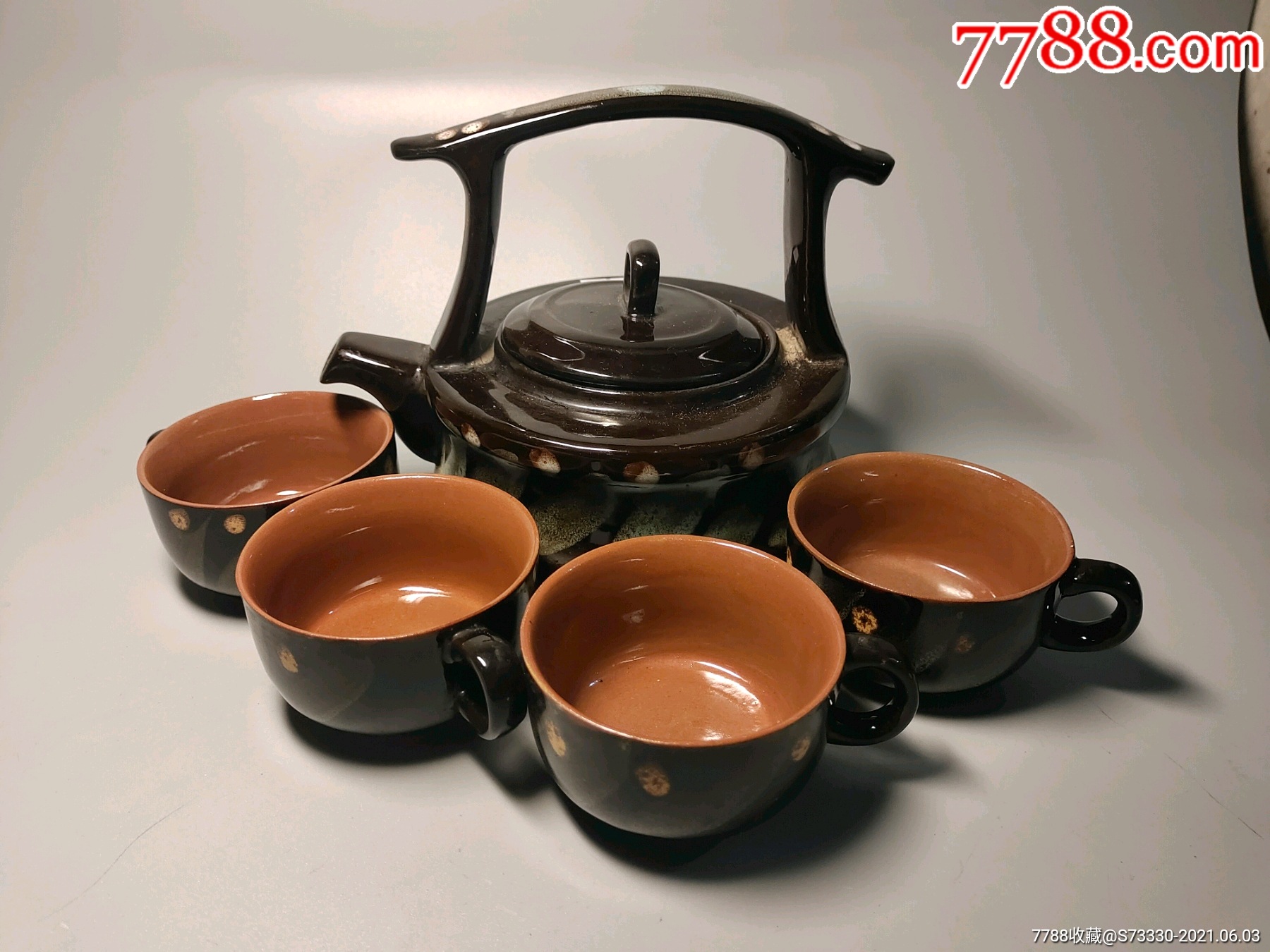 8090年代美陶窑变釉提梁茶壶一套