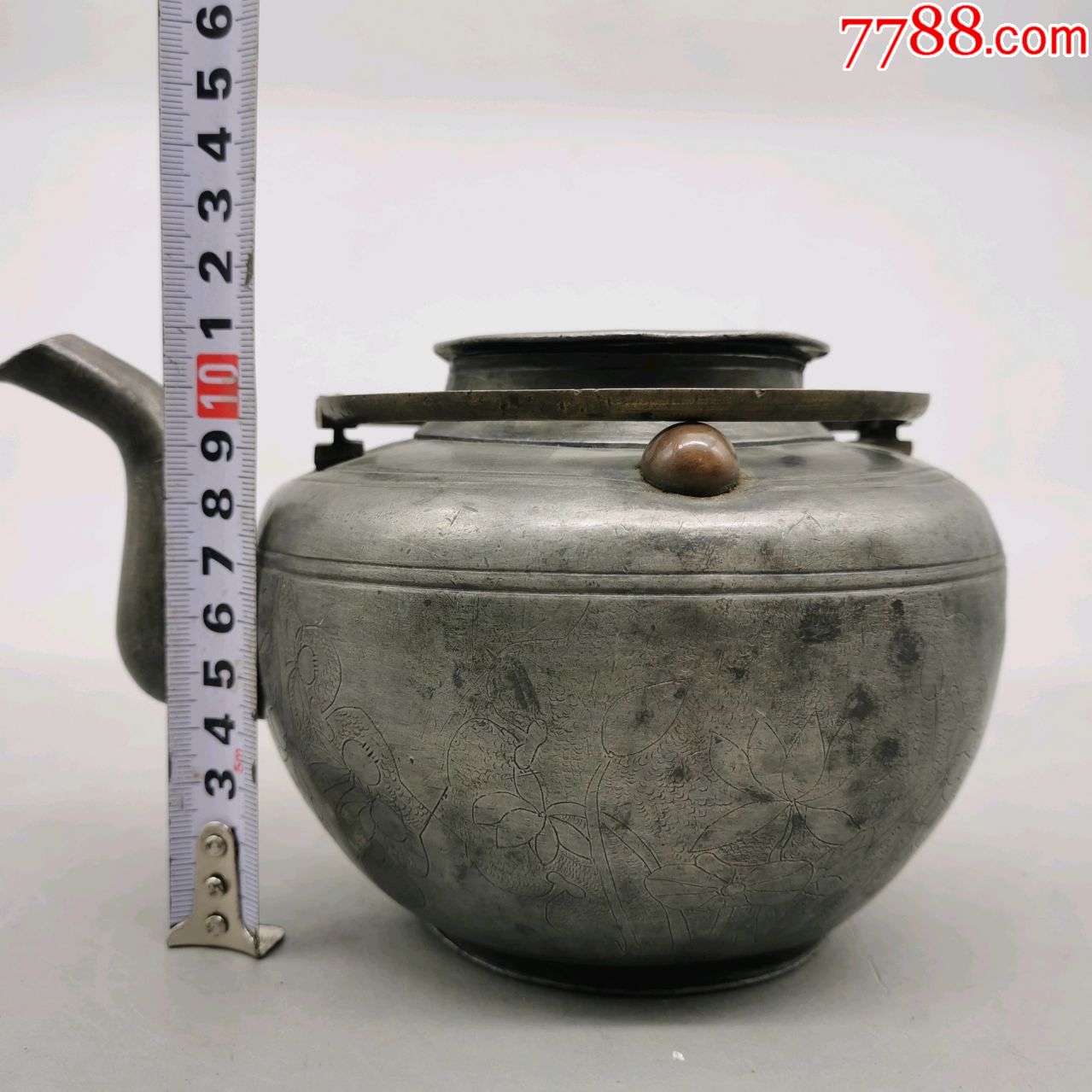 点铜金盛锡铺清代白锡壶满工錾刻花纹白锡套壶