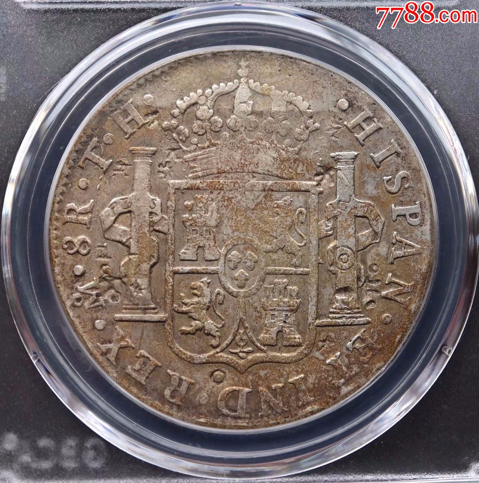 西属墨西哥银币8r1808年双柱银元公博xf09分评级币外币非pcgs