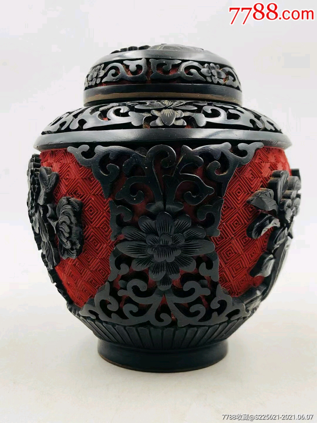 创汇时期铜胎剔红剔黑花卉纹盖罐_其他旧漆器_第3张_7788相机收藏