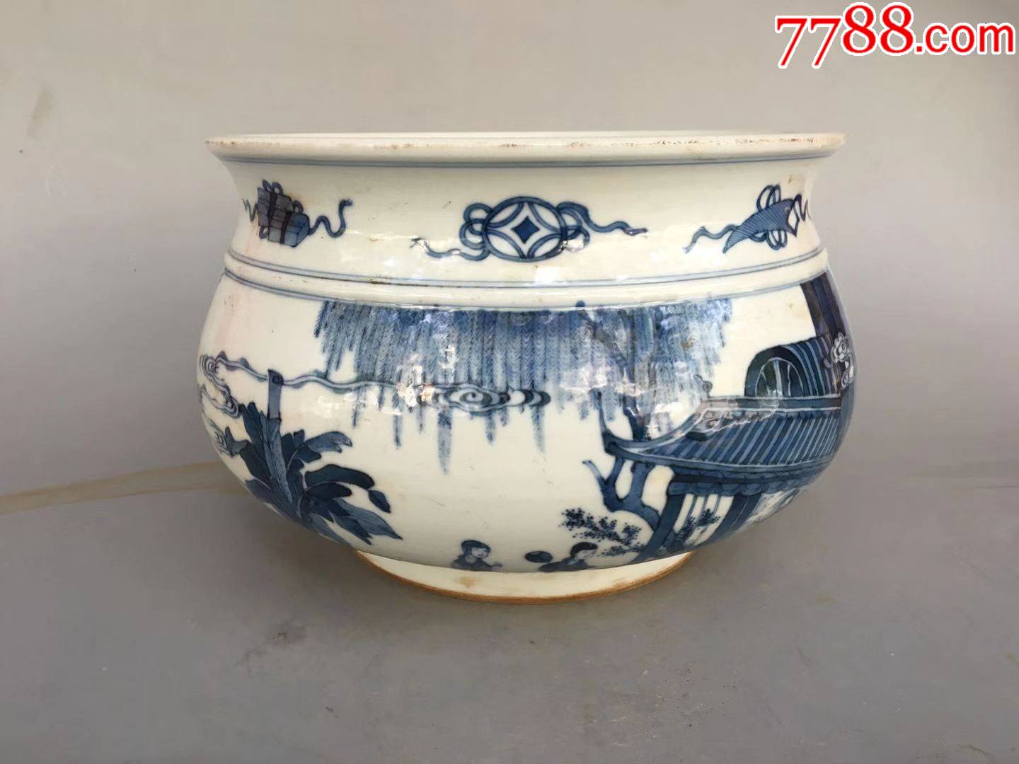 清代青花人物香炉_青花瓷_第4张_7788瓷器