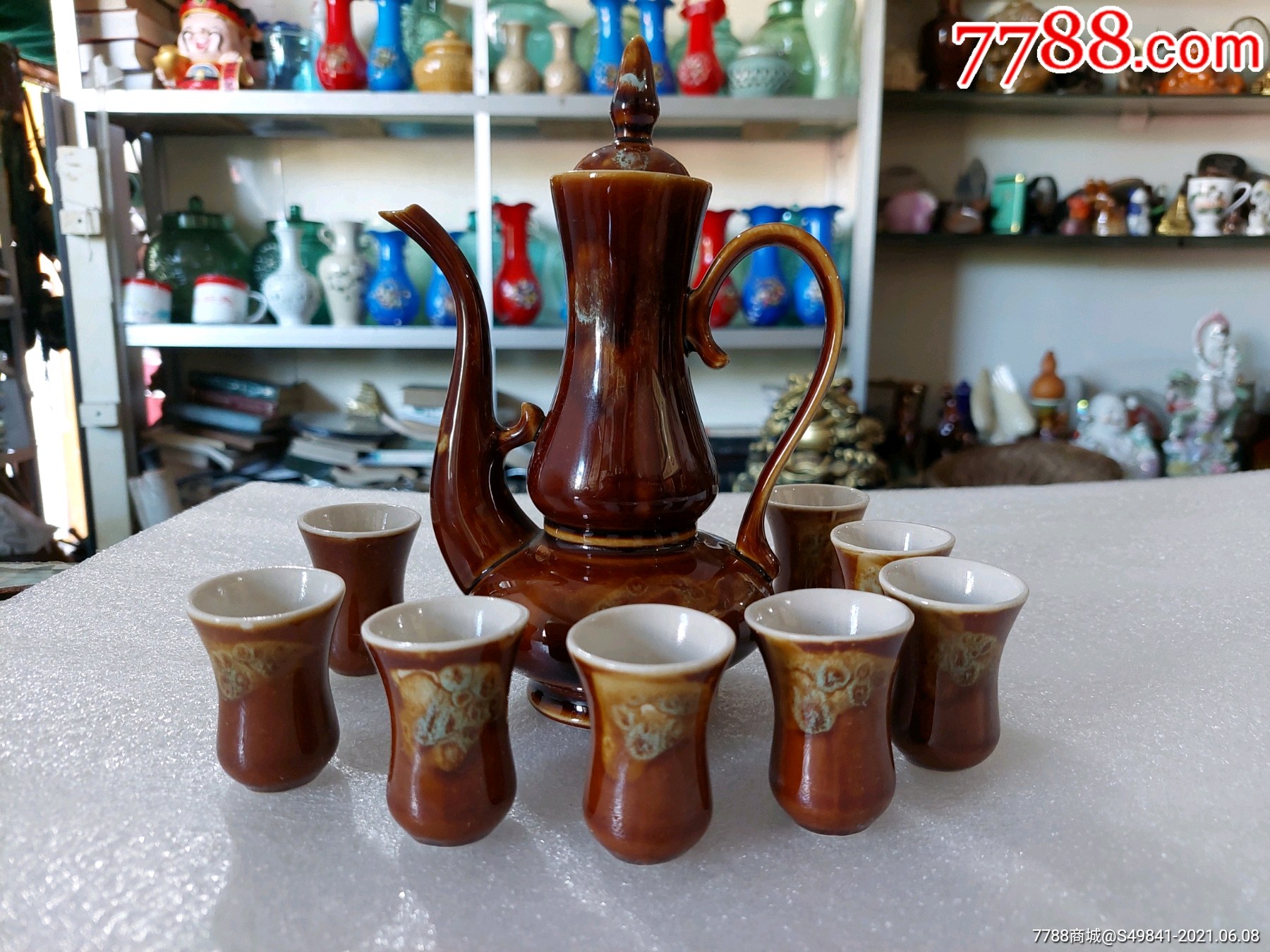 精品50年代窑变釉老瓷器酒壶全套带底款_价格200元_第1张_7788商城
