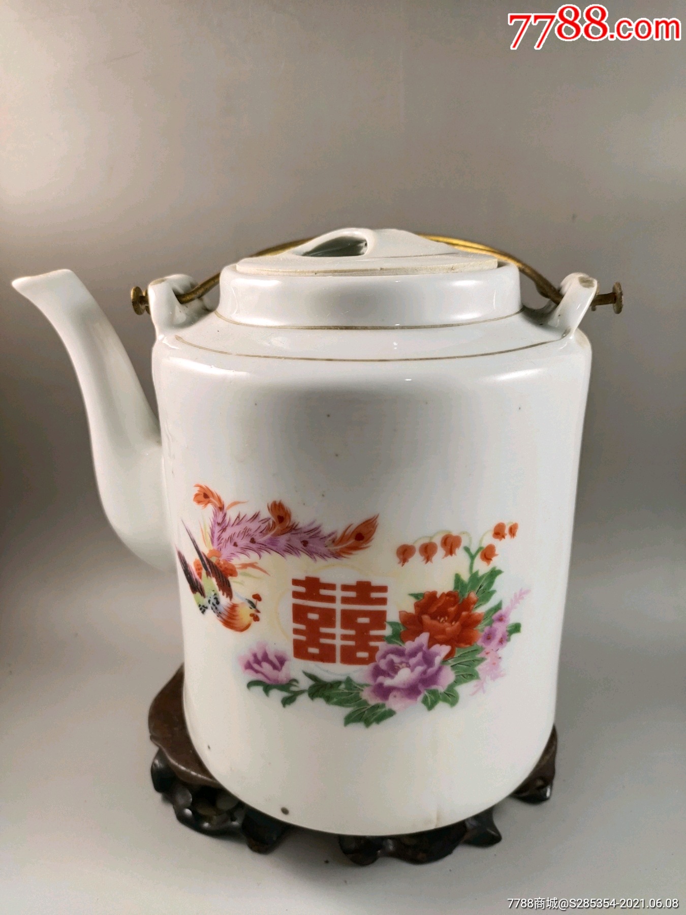 6070年代双喜老茶壶,提梁壶