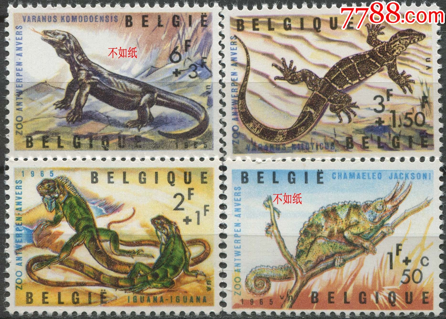 比利时邮票1965年爬行动物蜥蜴变色龙4全新eur18