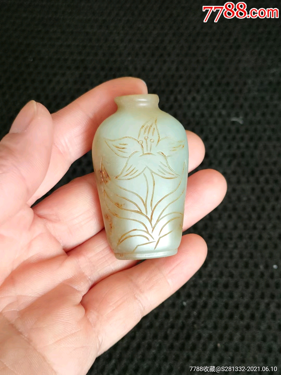 和田兰花纹鼻烟壶,_和田玉_配件图片_收藏价格_7788