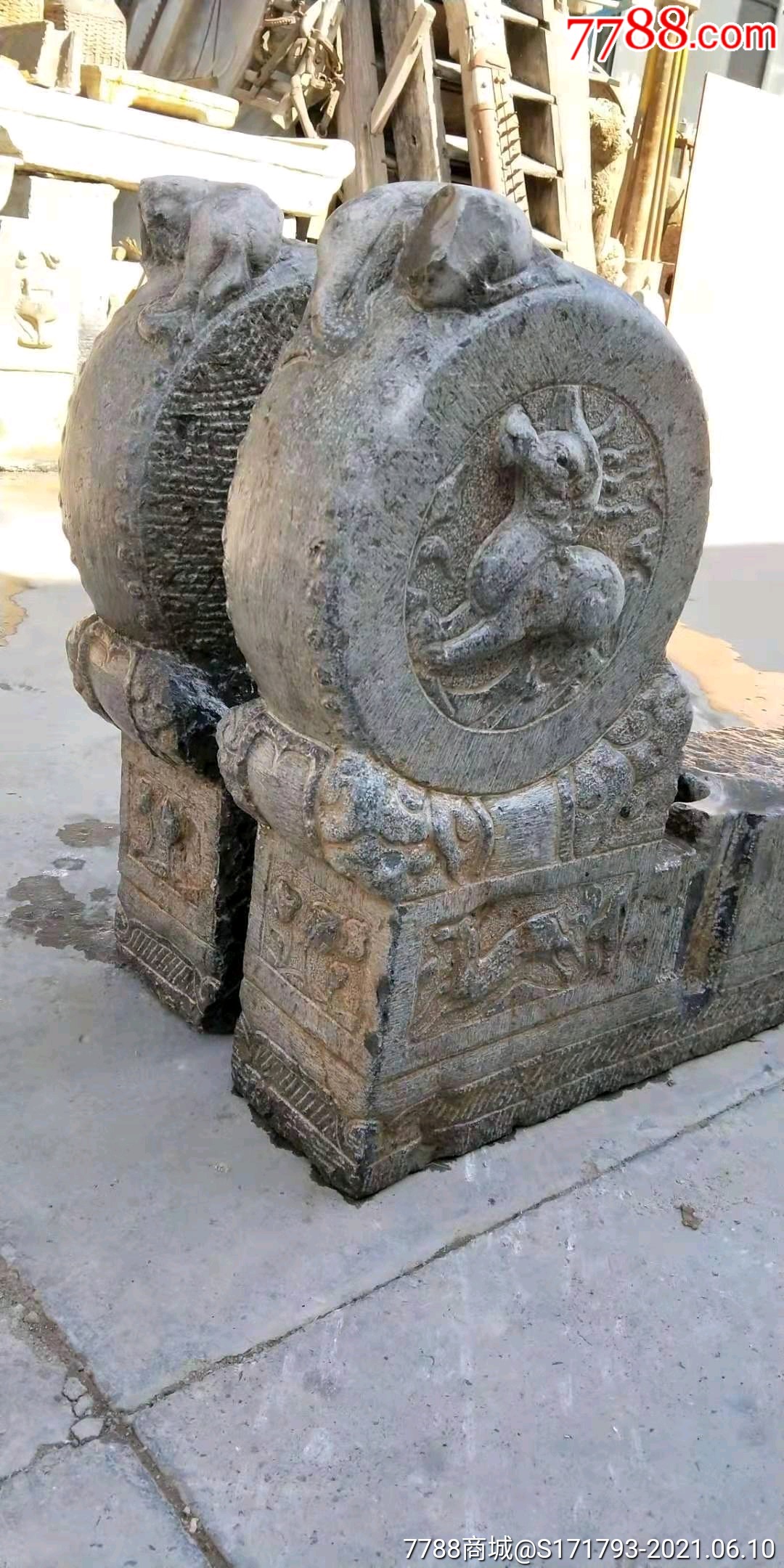 清代青石雕刻抱鼓石门枕一对,_价格4880元_第1张_7788收藏__收藏热线