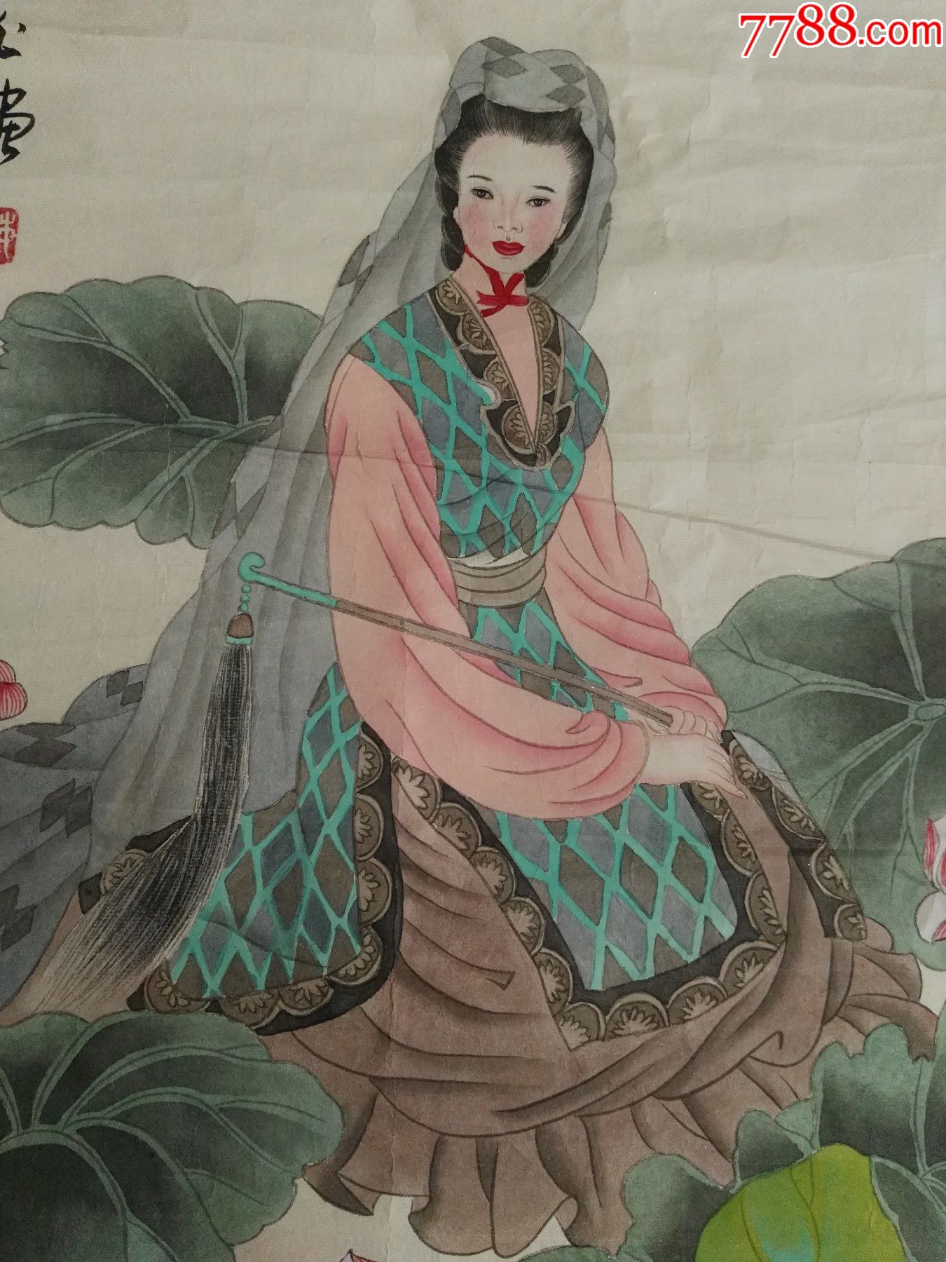 80年代纯手绘工笔年画荷花仙子