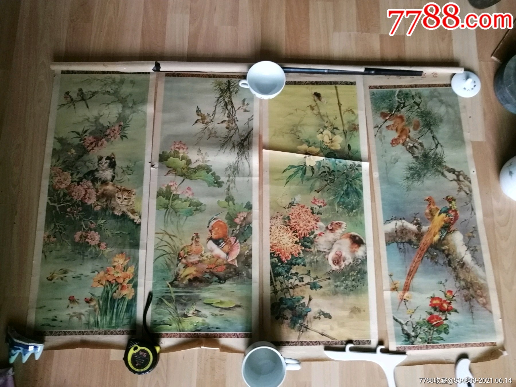 何逸梅1963年5月四季花鸟屏_年画/宣传画_回收价格