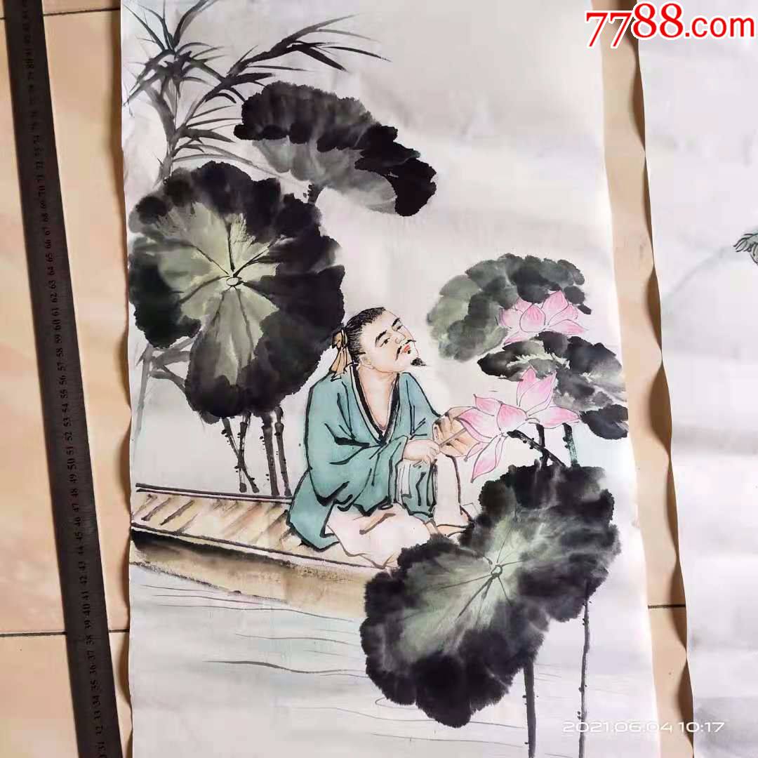 没有落款,老字画人物画国画,四爱四种植物,梅花菊花荷花梧桐树