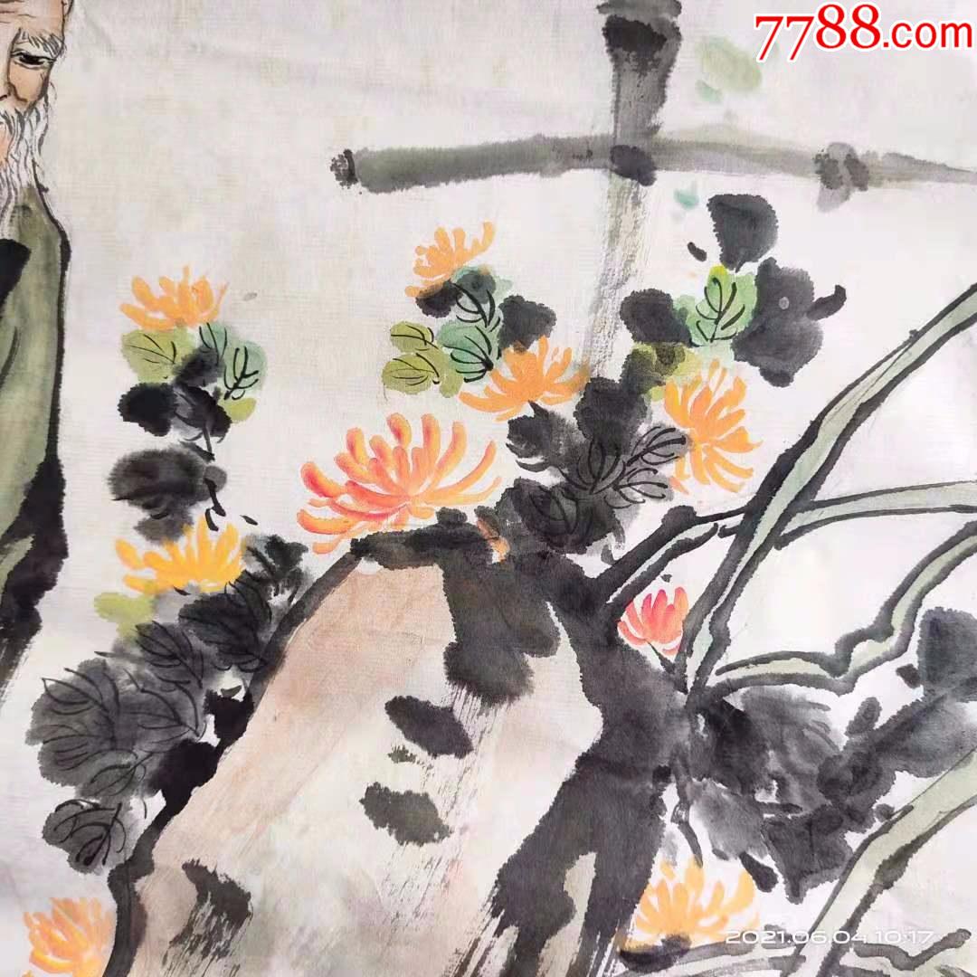 没有落款,老字画人物画国画,四爱四种植物,梅花菊花荷花梧桐树