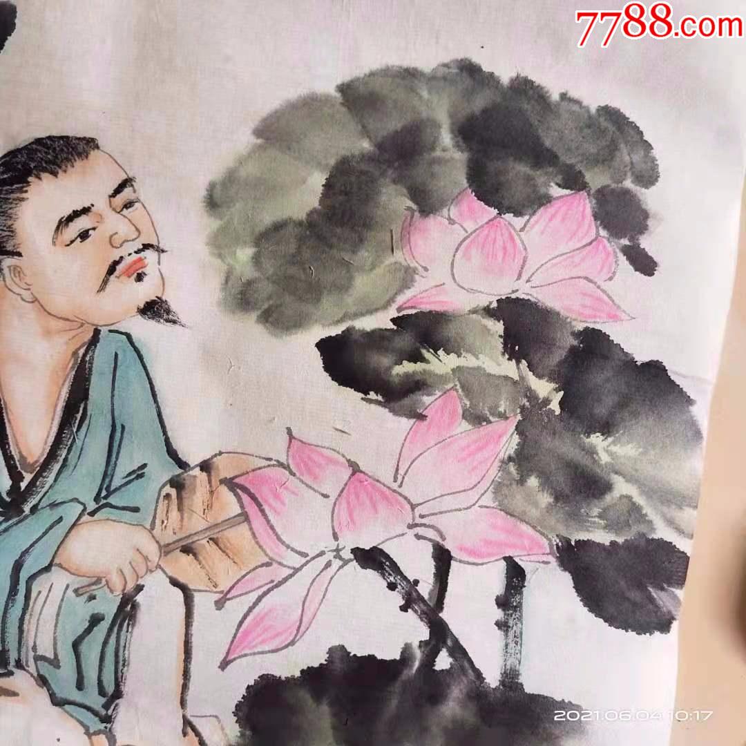 没有落款,老字画人物画国画,四爱四种植物,梅花菊花荷花梧桐树