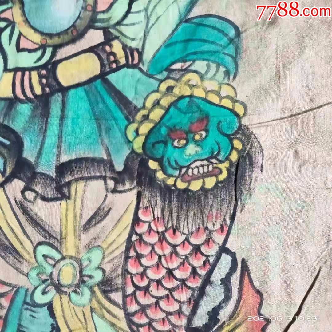 精品人物画,老布画武将神像菩萨佛像水陆画一对,画工复杂威猛