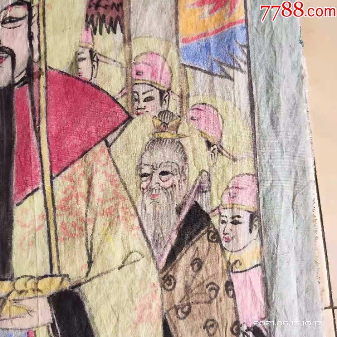 纯手绘老布画,道教神像六个神人物画,有玉帝王母关公华佗等