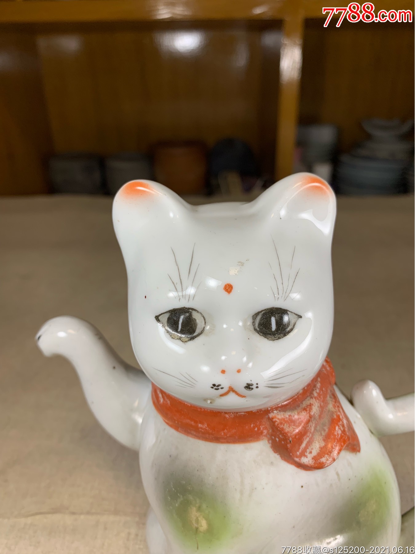 古董古玩收藏杂项近代瓷器招财猫白瓷茶壶酒壶