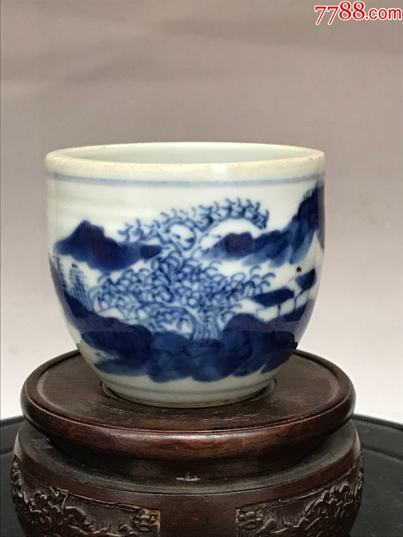 清代青花山水风景人物小画缸_价格2800元【庆林古玩斋】_第1张_7788