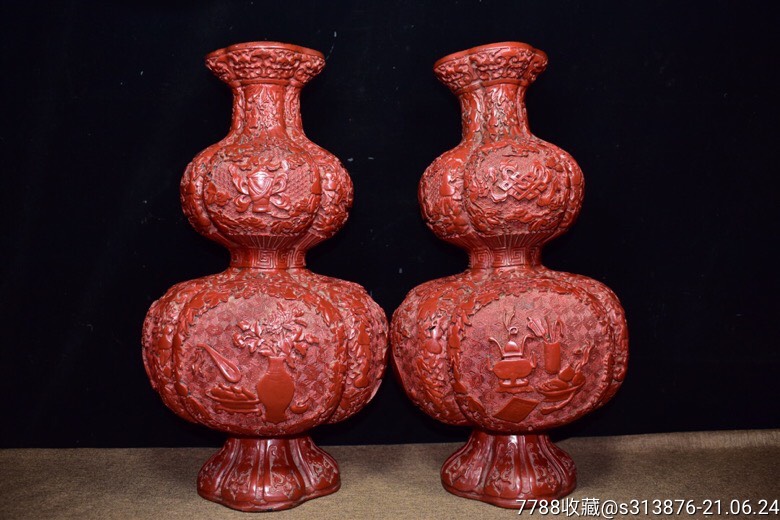 剔红漆器花瓶一对,重2938克_价格870元_第1张_7788收藏__收藏热线