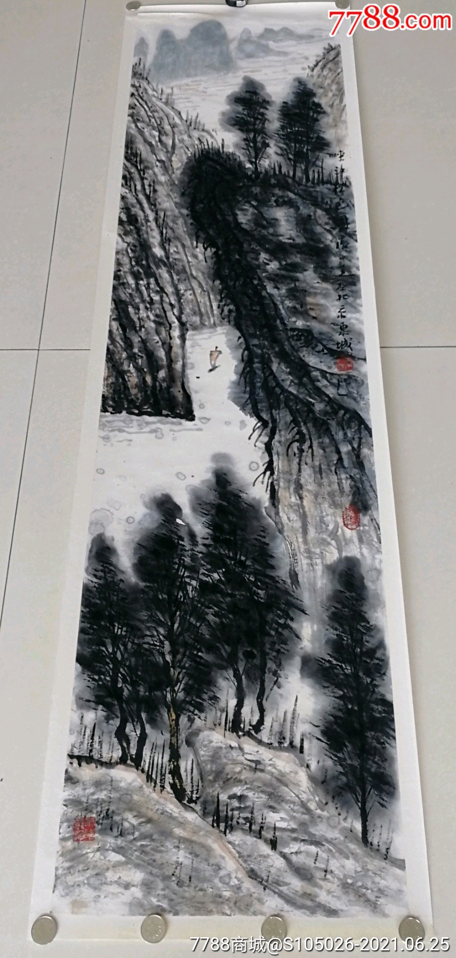 北京画院著名画家张仁芝国画山水峡江秋色图