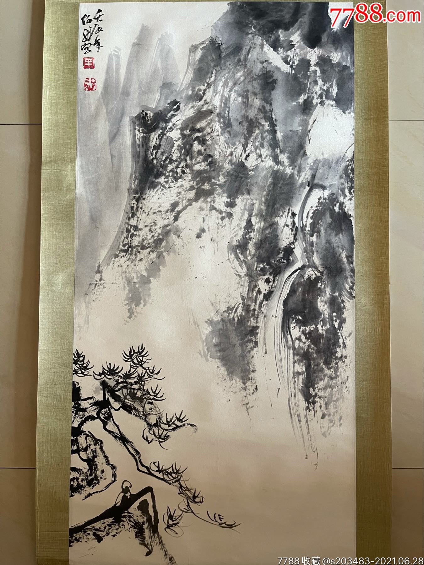 山东著名画家黑伯龙纯手工手绘山水画字画国画条幅竖幅卷轴立轴作品