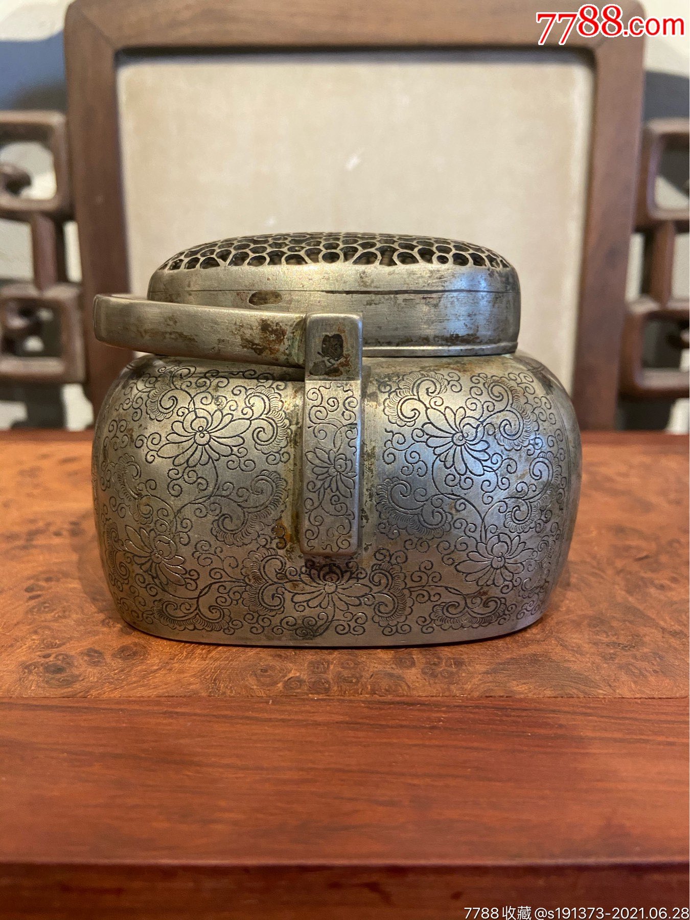 晚清错银/掐银丝小手炉/白铜手炉/铜手炉
