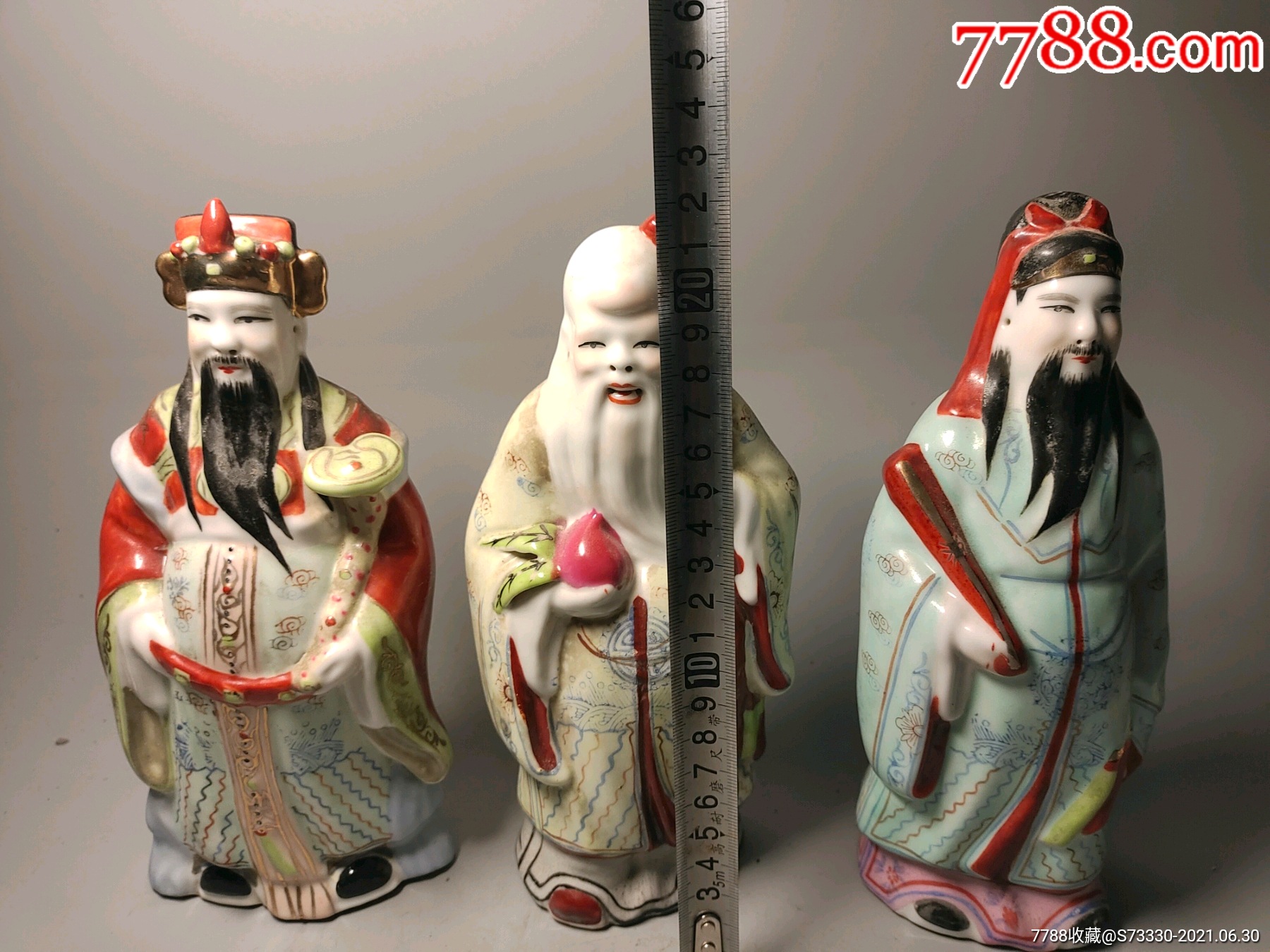 粉彩福禄寿三星瓷塑_雕塑瓷/瓷雕_第2张_7788瓷器