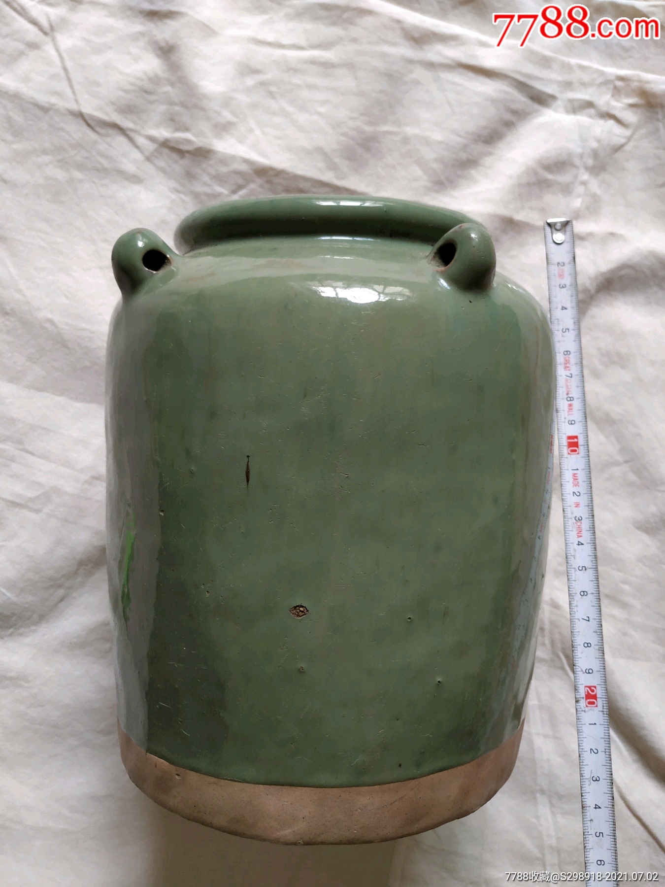 民国紫砂绿釉罐一个