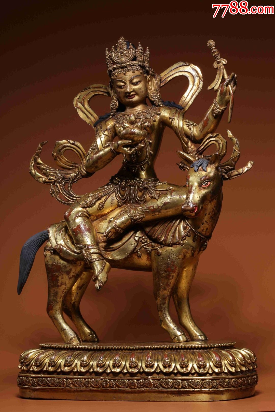 明代,"大明永乐年施"铜鎏金骑鹿菩萨一对_铜像/铜佛像【惊鸿遗藏】_第