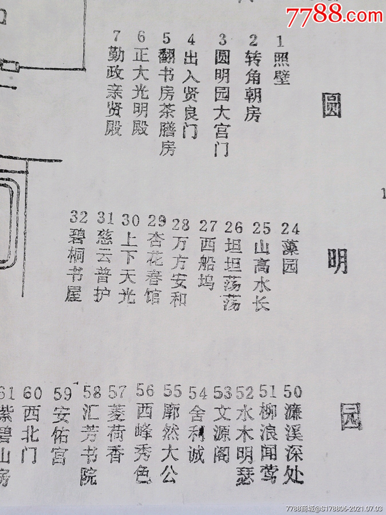 清史稿记载的圆明园建筑名称布局图