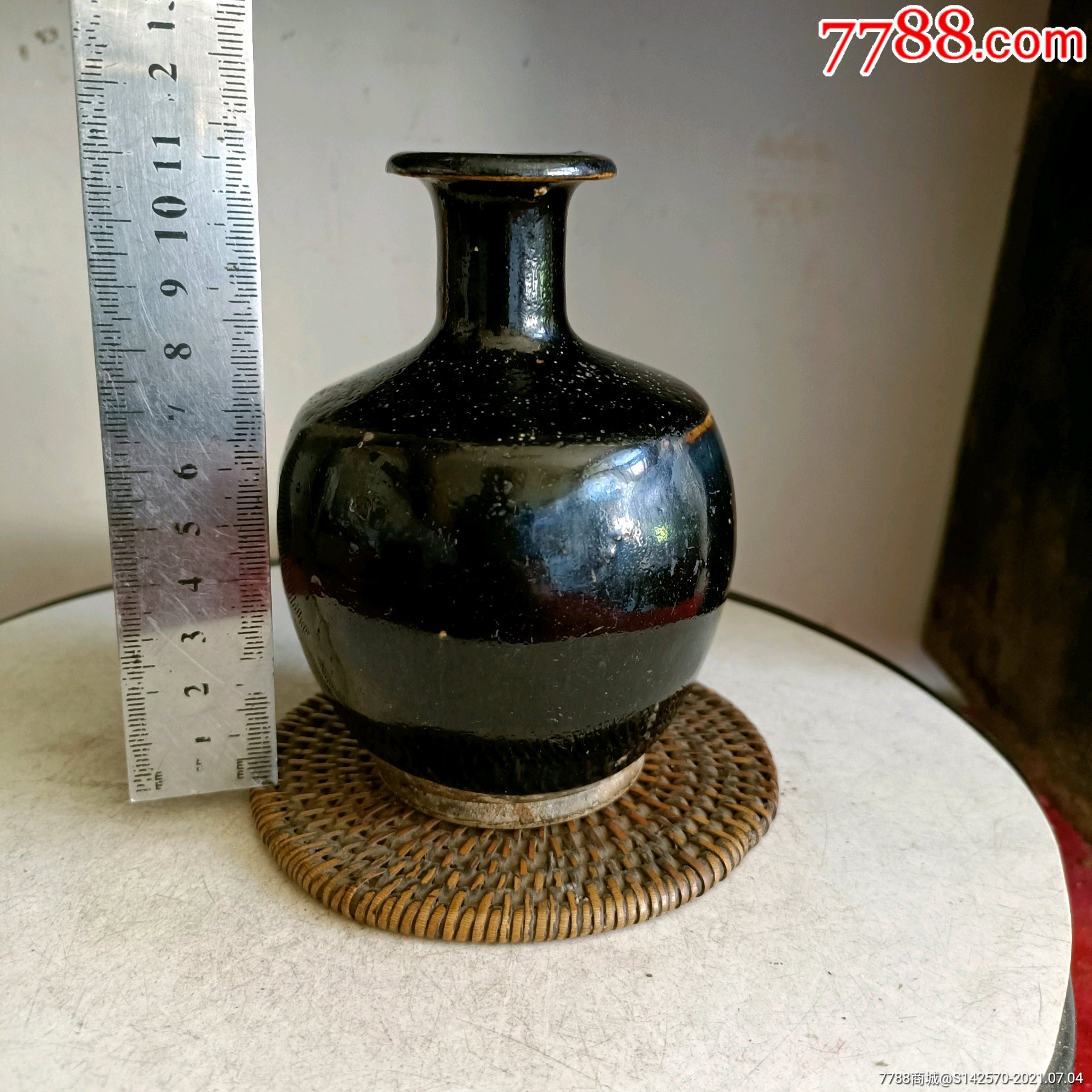 清代早期老窑黑釉窑变玉壶春完整保老保真