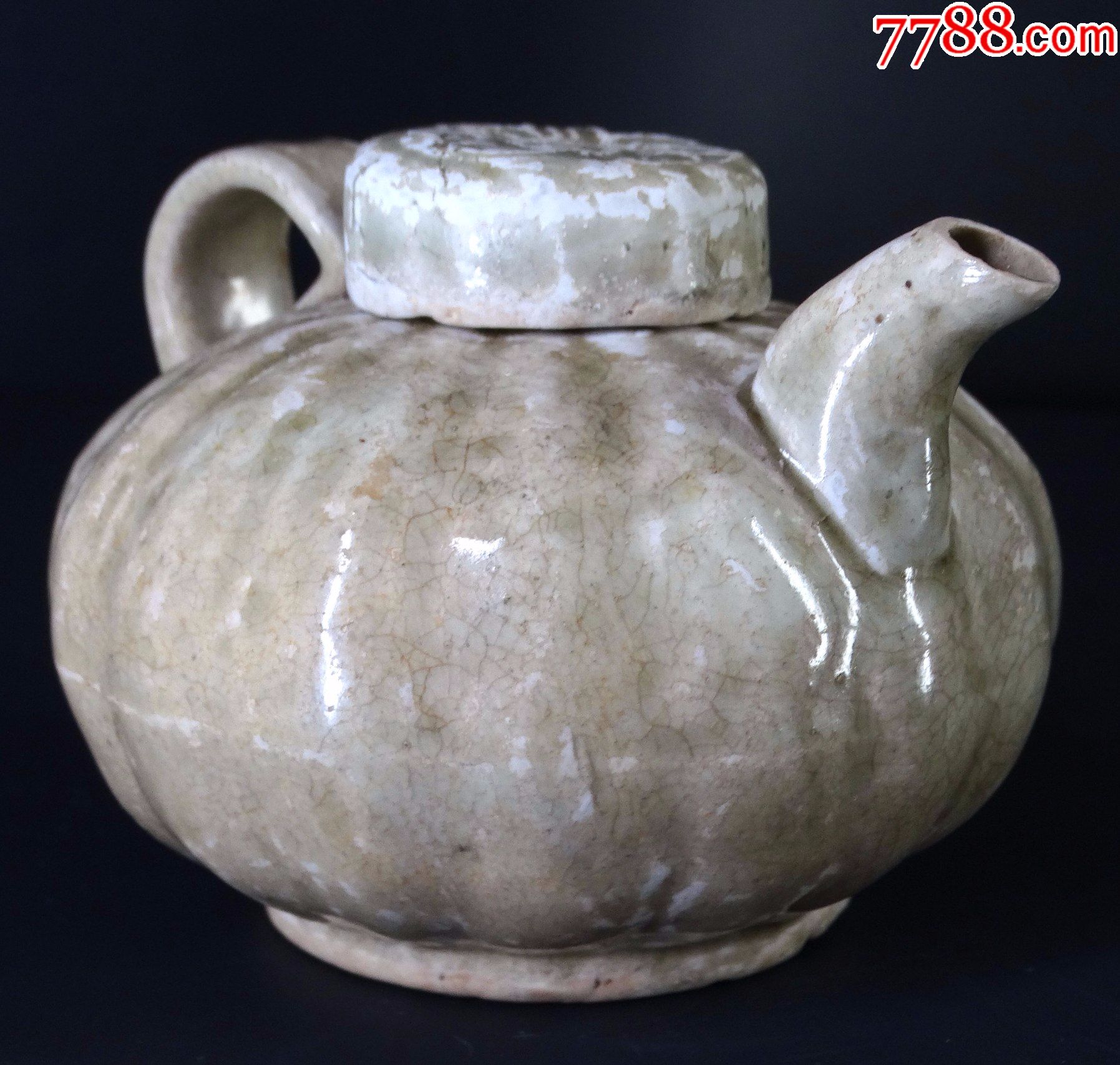 61古玩古董高古老窑陶器瓷器保老包真宋代元代青白釉瓜棱瓜轮盖壶