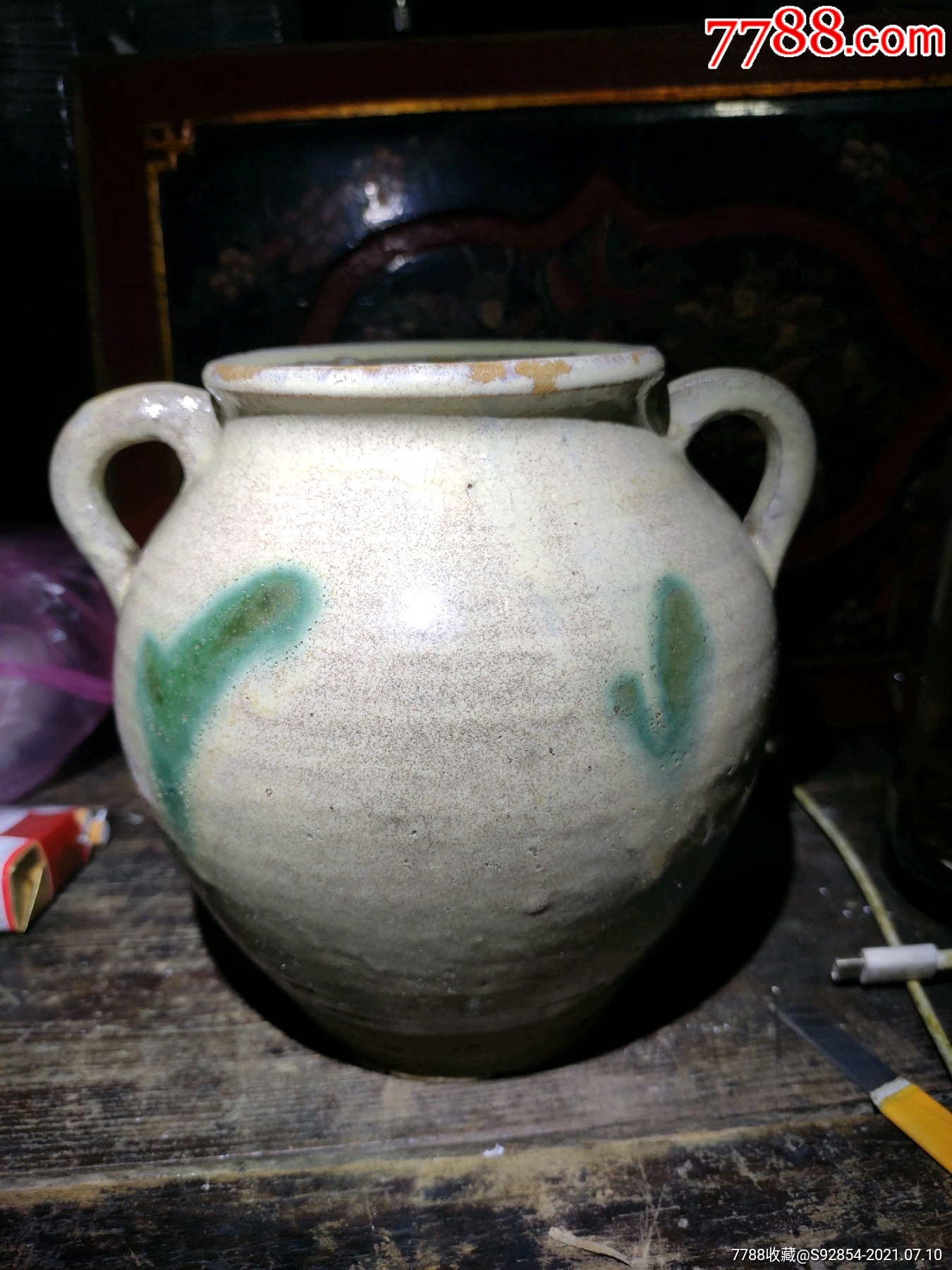 明清.石湾窑双系小罐_绿釉瓷_第1张_7788瓷器