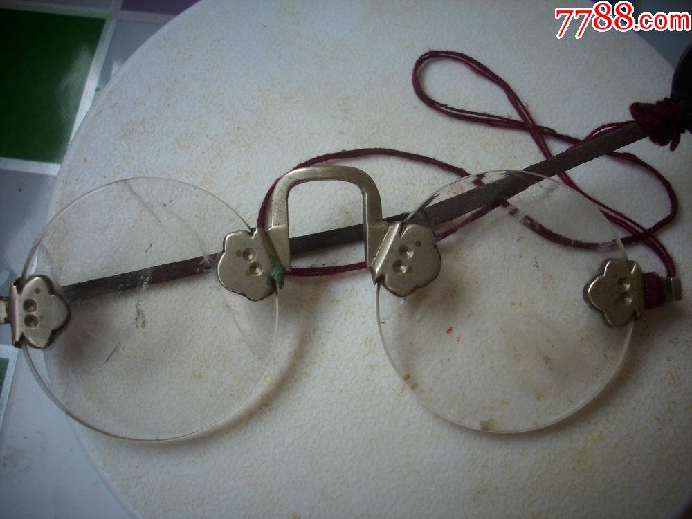 清代水晶棉絮纹老眼镜万盛款1346厘米少一个眼镜把
