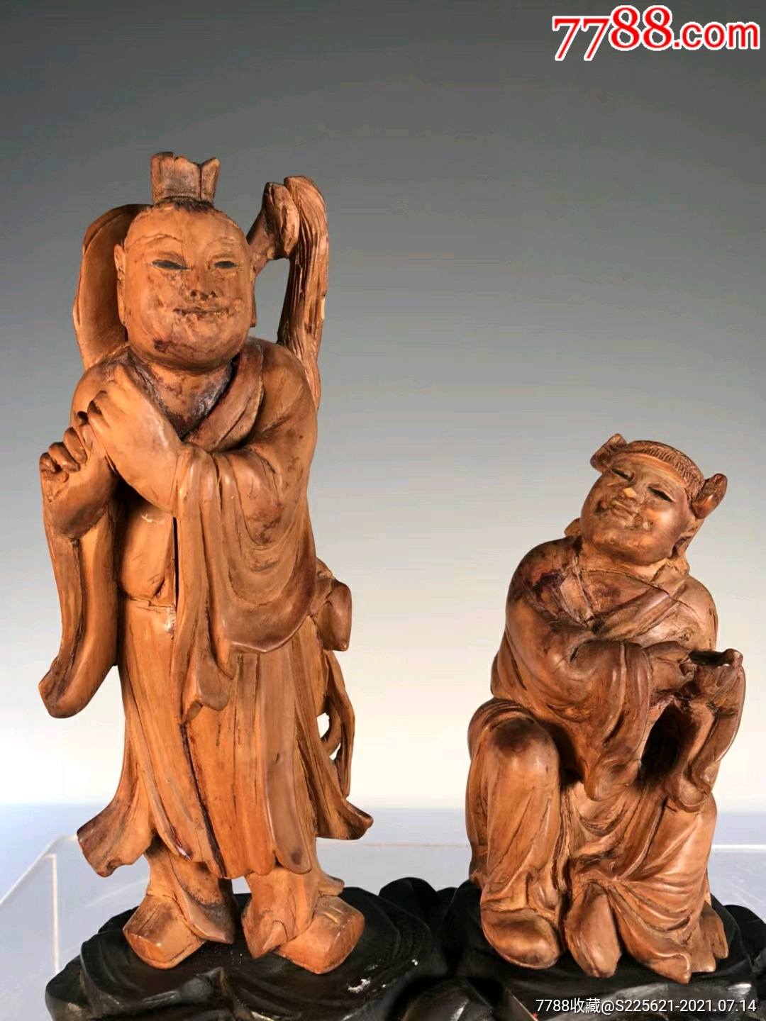 晚清黄杨木雕和合二仙人物摆件