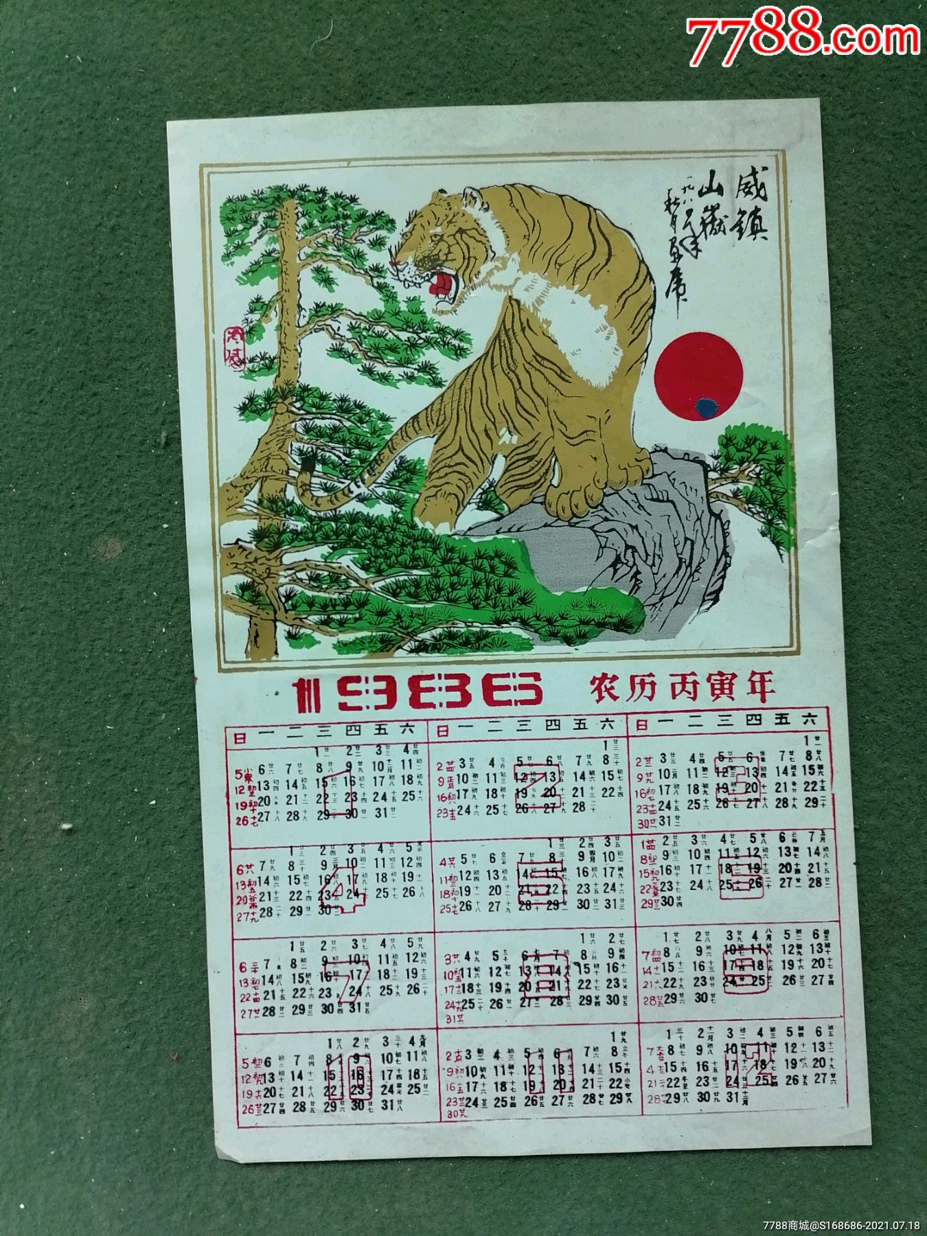 大16开,1986年(塑料)农历丙寅年《虎》(年历)