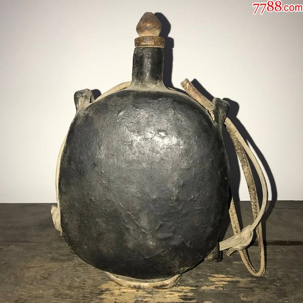清代-边疆军-四耳-羊皮水壶-皮囊壶-33cm