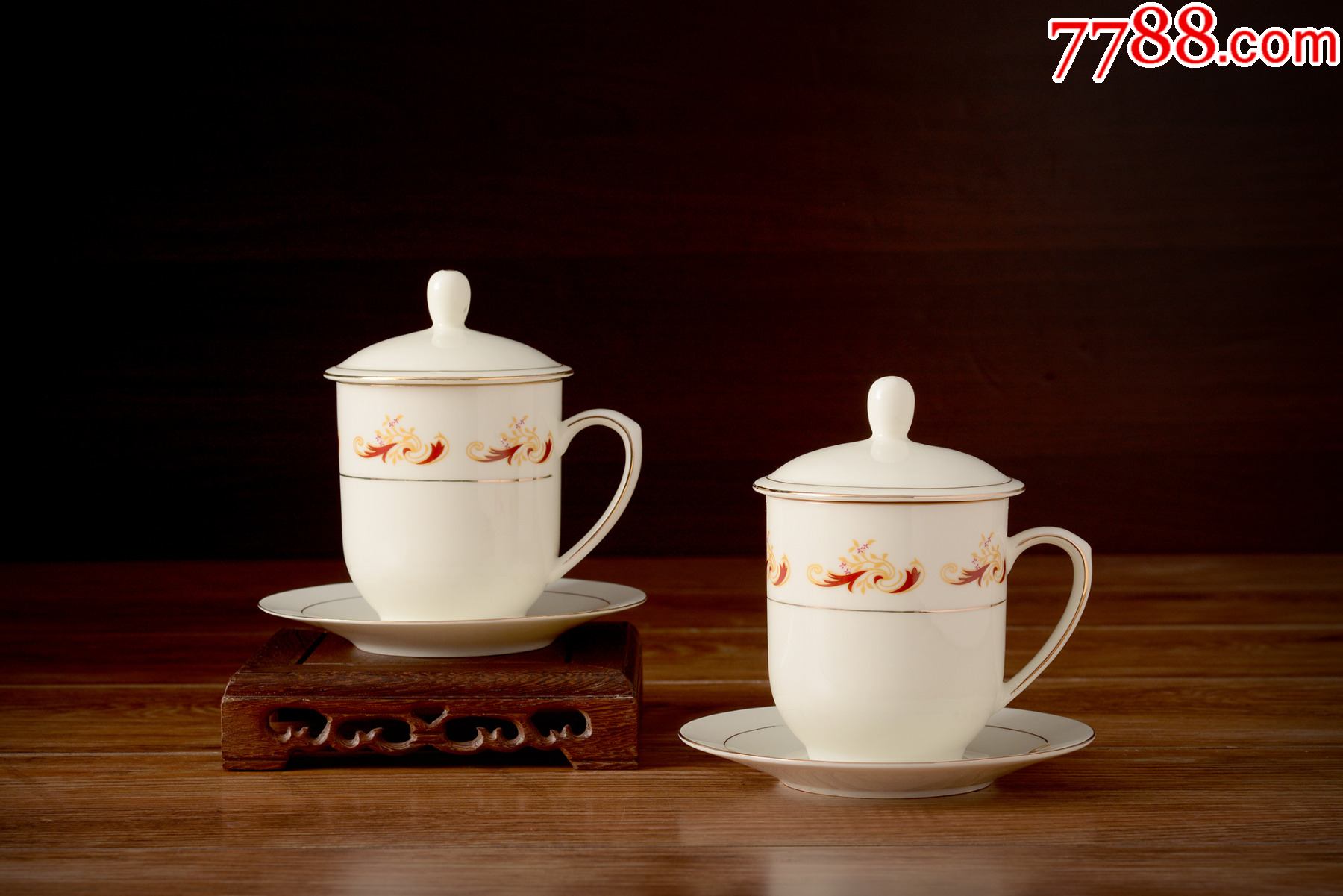 硅元瓷器山东硅院出品金花会议茶水盖杯会馆博物馆级